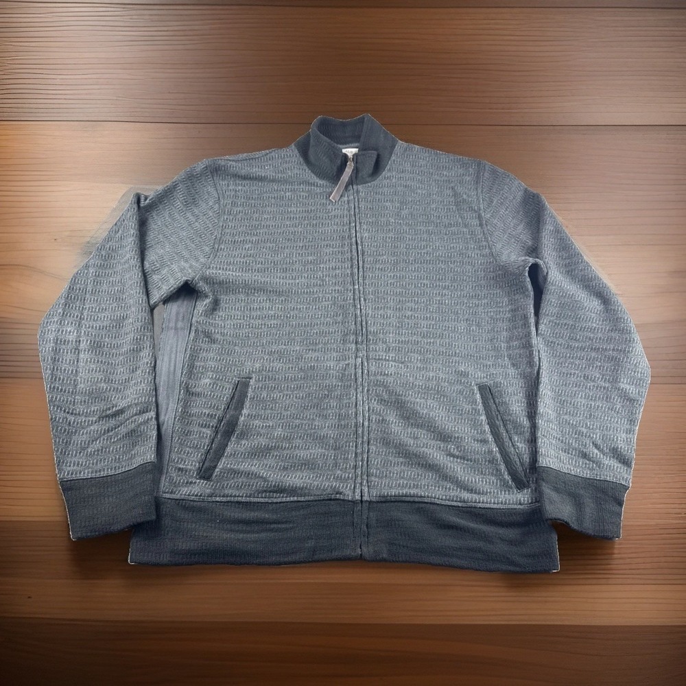 Billy Reid Zip Up Mens L Gray Geometric Pockets Windbreaker Sweatshirt Sweater
